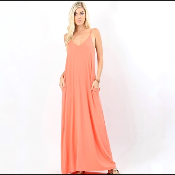 Dresses & Skirts - LAST Coral Pocket V-Neck Tank Maxi Dress